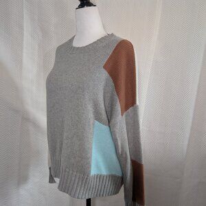 Zaket & Plover Color Block Cotton Sweater Knit Gray White Aqua Brown Size Medium